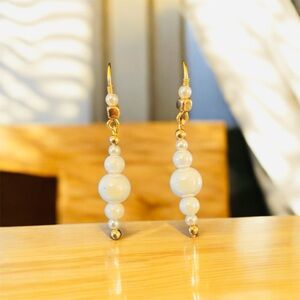 Chic Gold and White Beaded Earrings